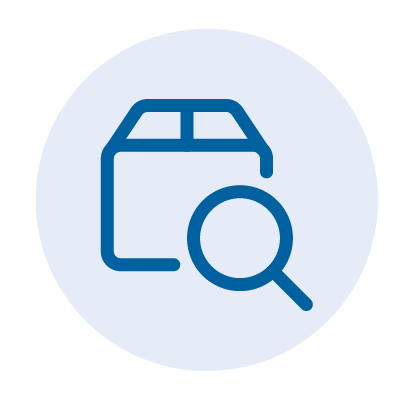 Icon Prozessbewertung Icon Lupe und Karton
